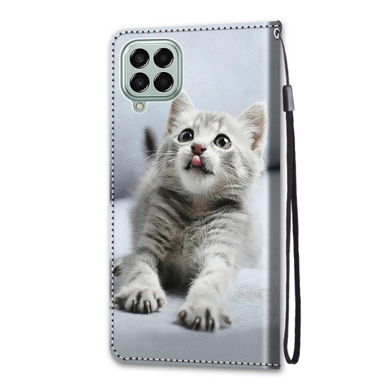 Kotelot Samsung Galaxy M53 5G Suojaketju Kuori Grey Strappy Kitten