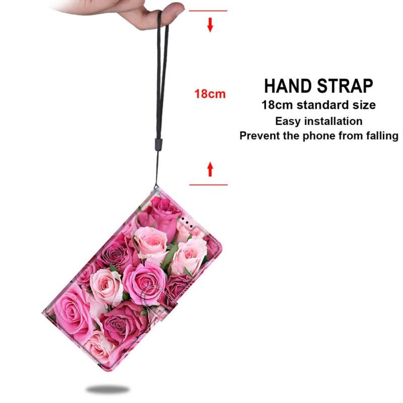 Nahkakotelo Samsung Galaxy M53 5G Roses Kaulanauhalla