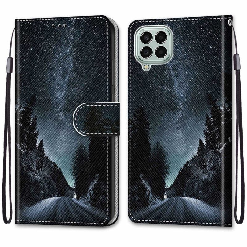 Nahkakotelo Samsung Galaxy M53 5G Suojaketju Kuori Lanyard Maisema
