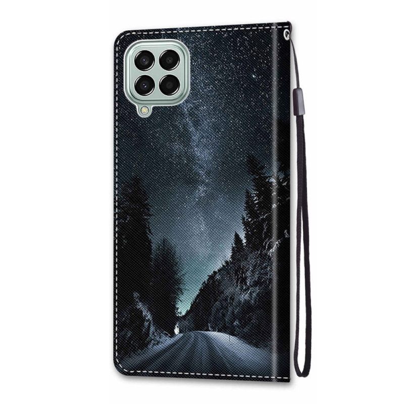 Nahkakotelo Samsung Galaxy M53 5G Suojaketju Kuori Lanyard Maisema