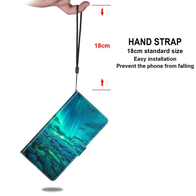 Nahkakotelo Samsung Galaxy M53 5G Suojaketju Kuori Lanyard Maisema