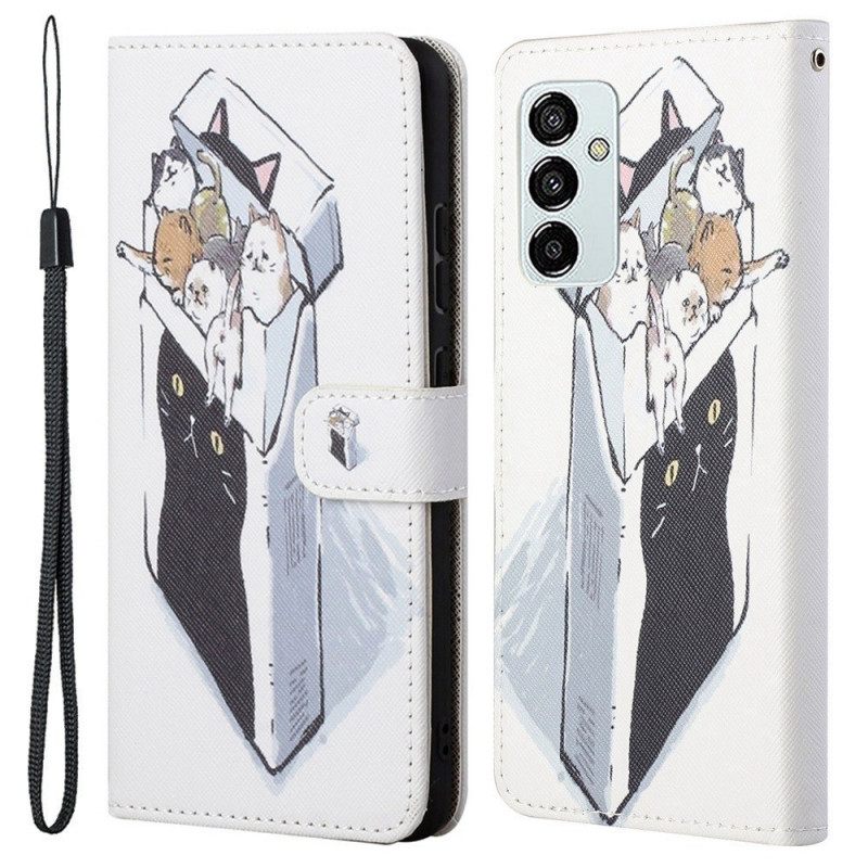 Nahkakotelo Samsung Galaxy M53 5G Suojaketju Kuori Thong Cats