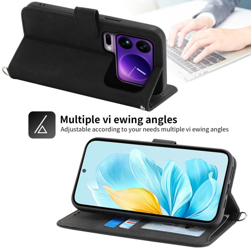 Nahkakotelo Xiaomi 17 Pro Max Pitsi Hihnalla Ja Olkahihnalla