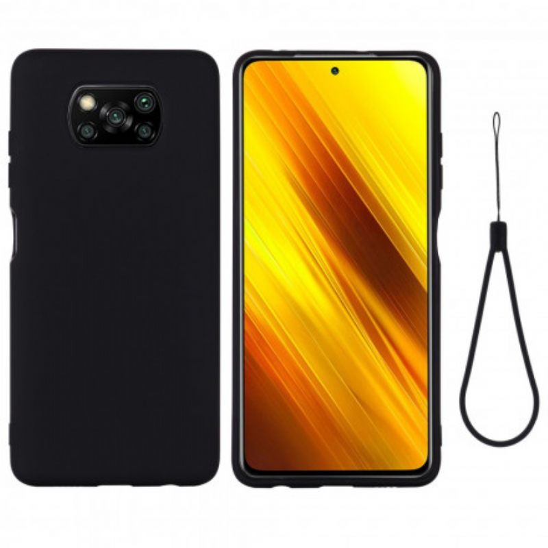Case Poco X3 / X3 Pro / X3 NFC Design Nestemäinen Silikoni Kaulanauhalla
