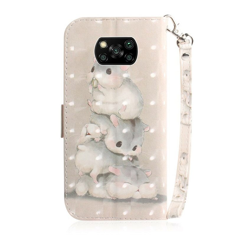 Flip Case Poco X3 / X3 Pro / X3 NFC Suojaketju Kuori Hamsterit Lanyardissa