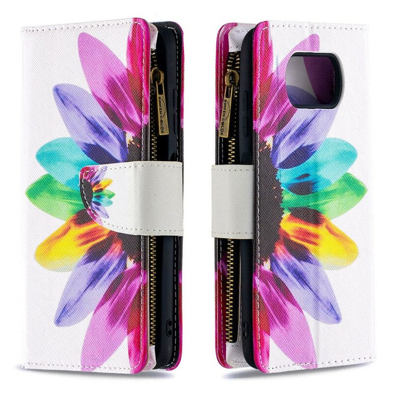 Nahkakotelo Poco X3 / X3 Pro / X3 NFC Flower Vetoketjullinen Tasku