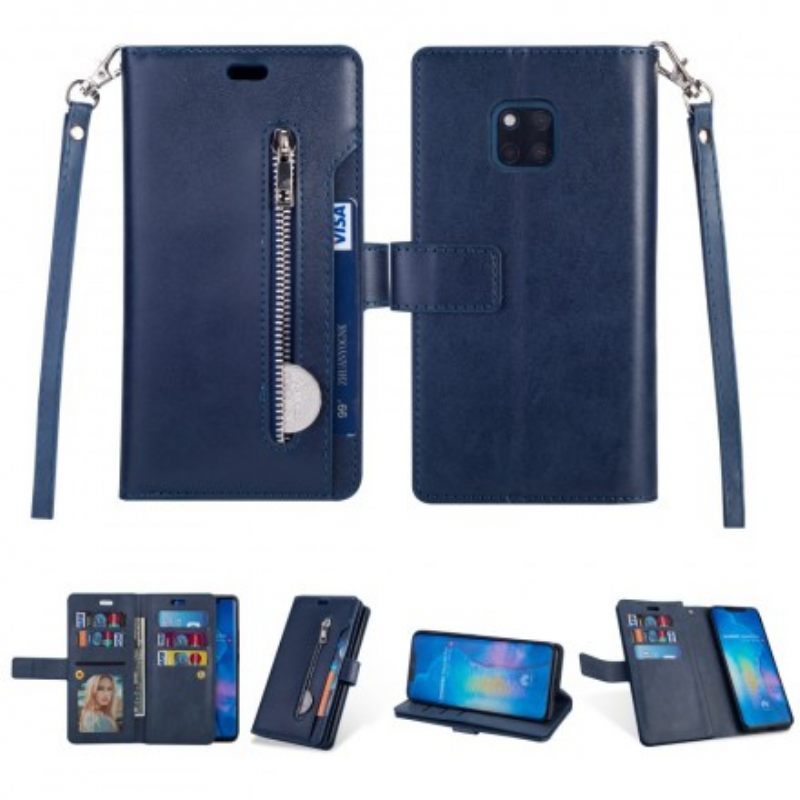 Flip Case Huawei Mate 20 Pro Kukkaro Kaulanauhalla