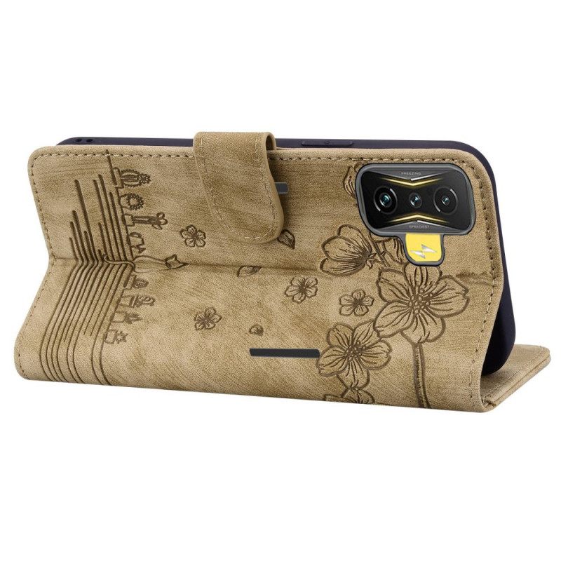 Kotelot Poco F4 GT Suojaketju Kuori Floral Thong Cat