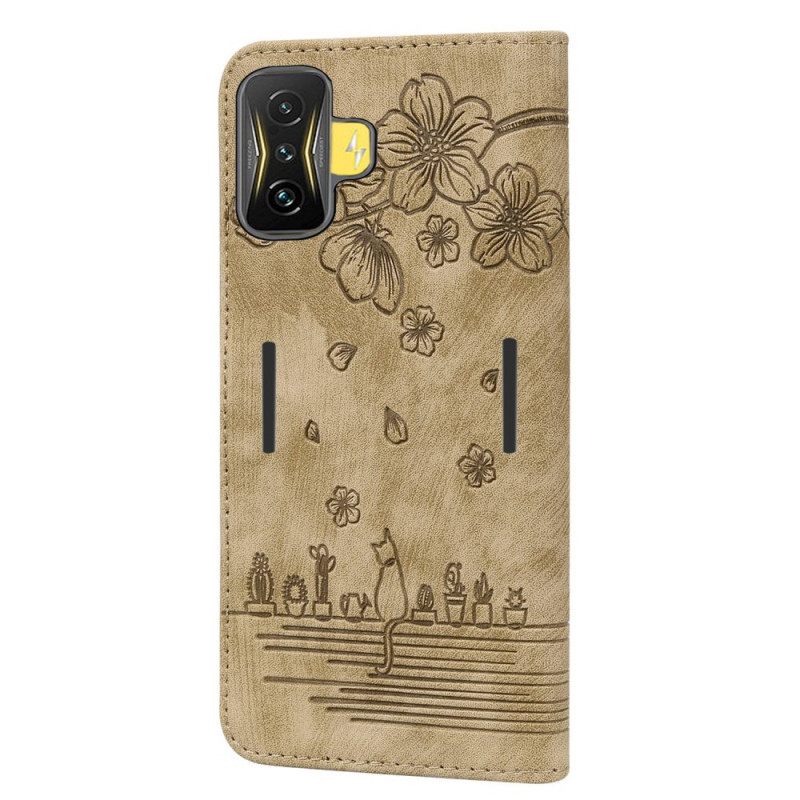 Kotelot Poco F4 GT Suojaketju Kuori Floral Thong Cat