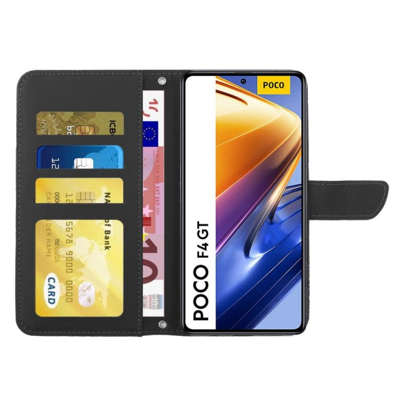 Nahkakotelo Poco F4 GT Faux Leather Perhoset Olkahihnalla