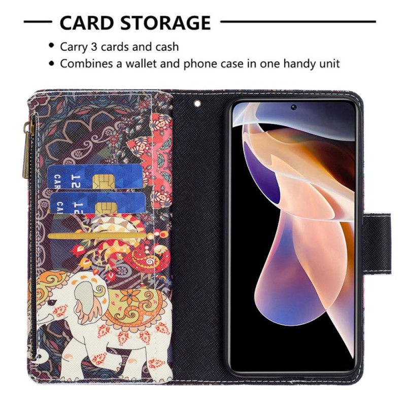 Nahkakotelo Xiaomi Redmi Note 11 Pro Plus 5G Elephant Vetoketjutasku