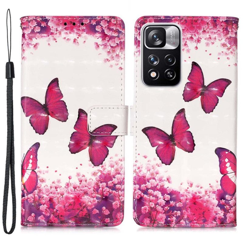 Nahkakotelo Xiaomi Redmi Note 11 Pro Plus 5G Red Butterflies