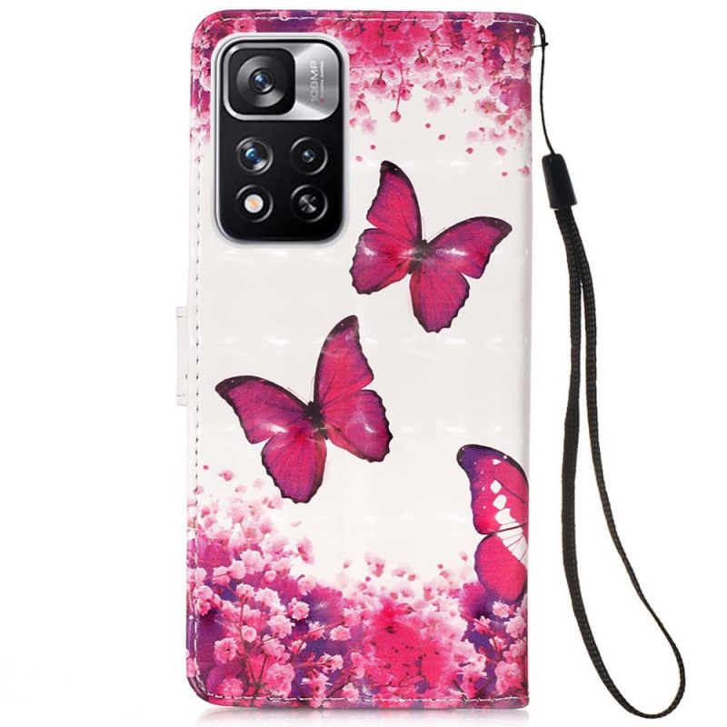 Nahkakotelo Xiaomi Redmi Note 11 Pro Plus 5G Red Butterflies