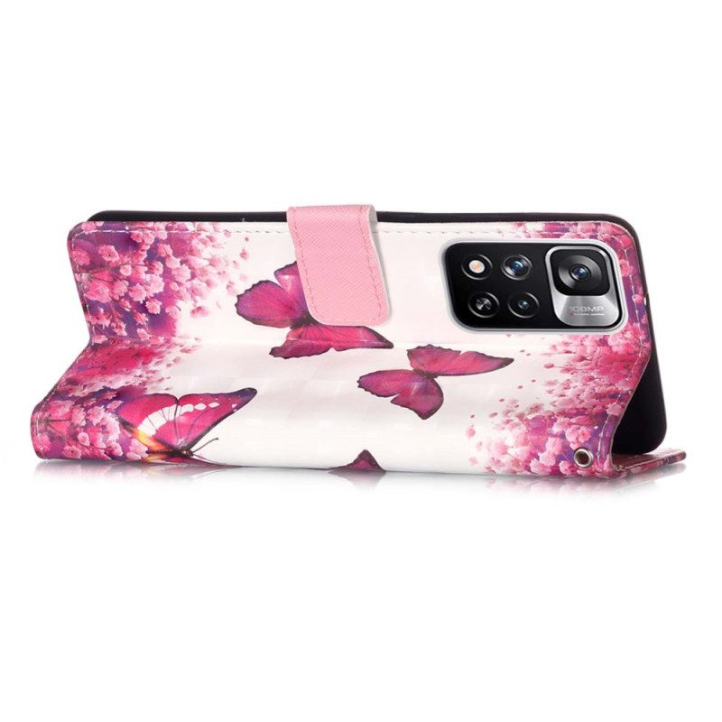 Nahkakotelo Xiaomi Redmi Note 11 Pro Plus 5G Red Butterflies