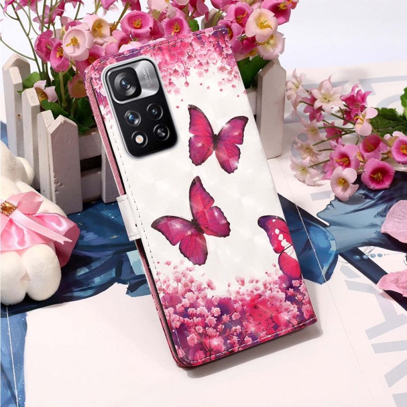 Nahkakotelo Xiaomi Redmi Note 11 Pro Plus 5G Red Butterflies