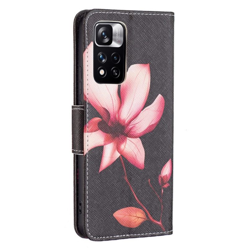 Nahkakotelo Xiaomi Redmi Note 11 Pro Plus 5G Vaaleanpunainen Kukka