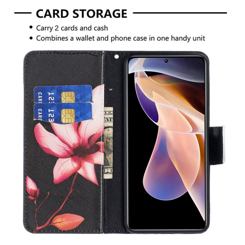 Nahkakotelo Xiaomi Redmi Note 11 Pro Plus 5G Vaaleanpunainen Kukka