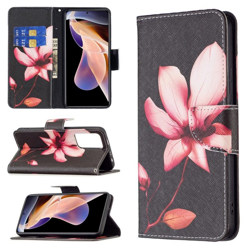 Nahkakotelo Xiaomi Redmi Note 11 Pro Plus 5G Vaaleanpunainen Kukka