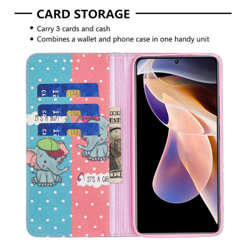 Puhelinkuoret Xiaomi Redmi Note 11 Pro Plus 5G Kotelot Flip Baby Elephants