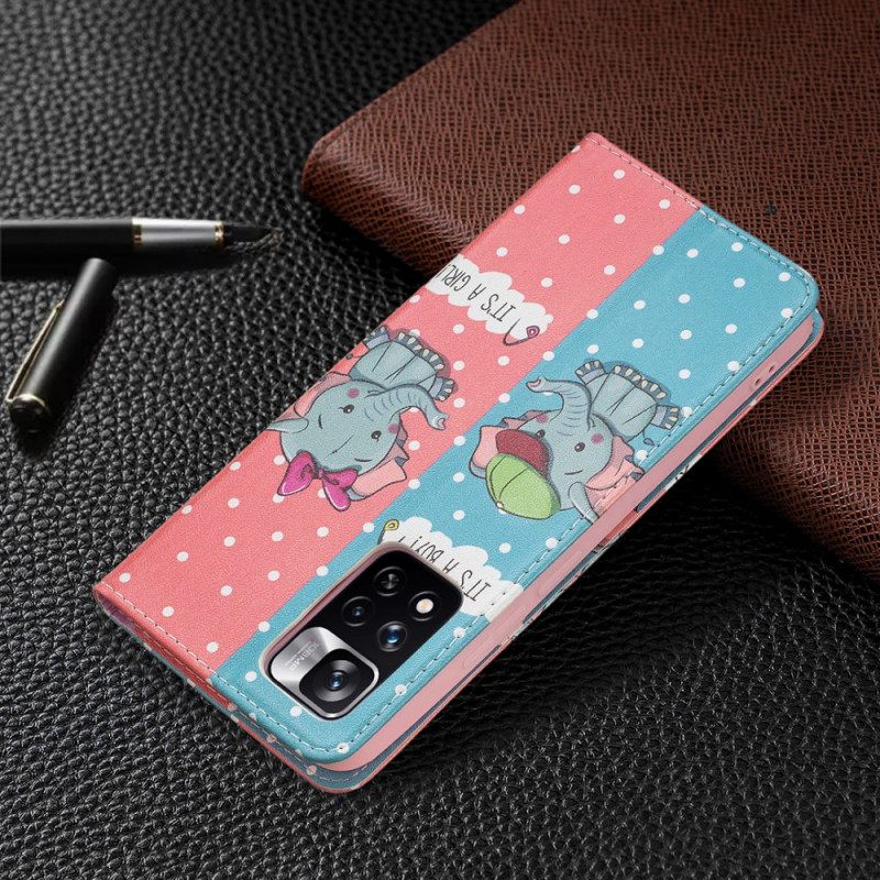 Puhelinkuoret Xiaomi Redmi Note 11 Pro Plus 5G Kotelot Flip Baby Elephants