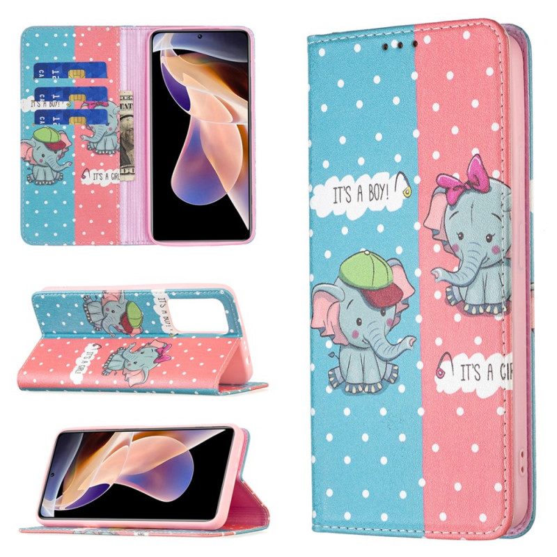 Puhelinkuoret Xiaomi Redmi Note 11 Pro Plus 5G Kotelot Flip Baby Elephants