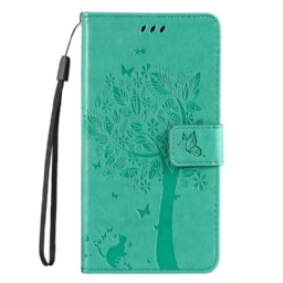 Nahkakotelo Poco C75 Kissa Ja Puu Hihnalla