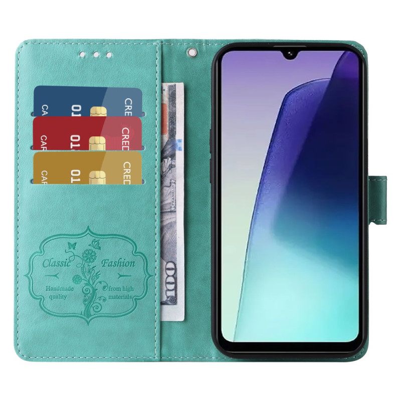 Nahkakotelo Poco C75 Kukkia Ja Perhosia Nauhalla