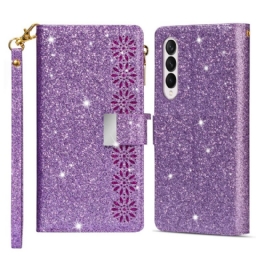 Nahkakotelo Samsung Galaxy Z Fold 4 Ultra Sequin Hihnalla