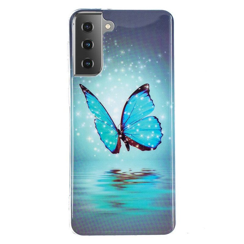 Case Samsung Galaxy S21 5G Fluoresoiva Sininen Perhonen
