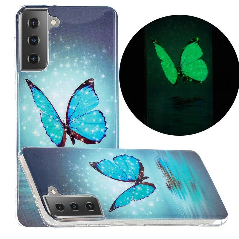 Case Samsung Galaxy S21 5G Fluoresoiva Sininen Perhonen