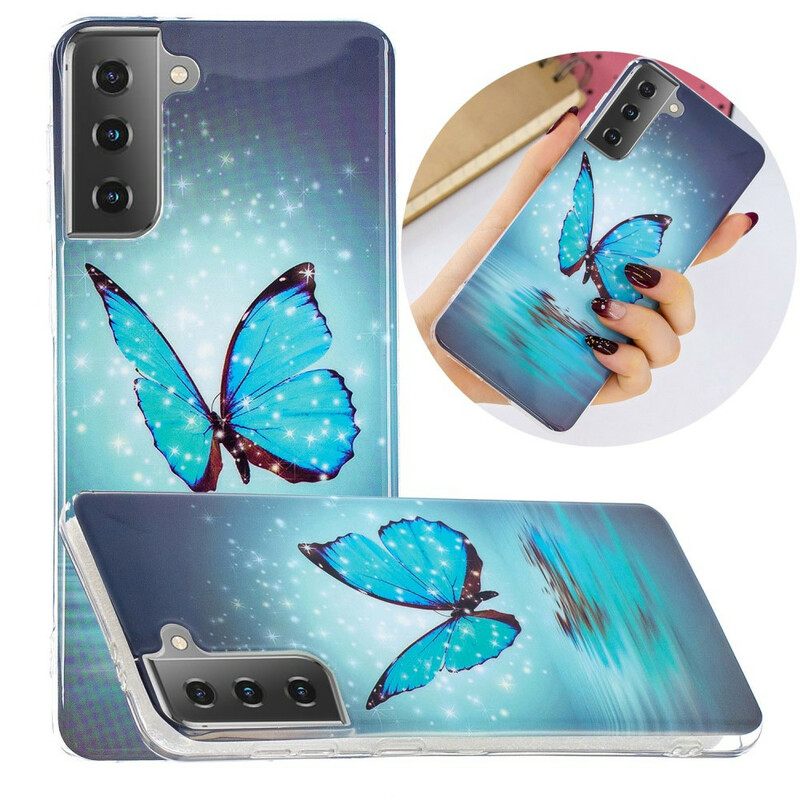 Case Samsung Galaxy S21 5G Fluoresoiva Sininen Perhonen