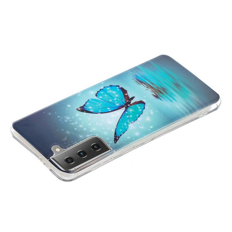 Case Samsung Galaxy S21 5G Fluoresoiva Sininen Perhonen