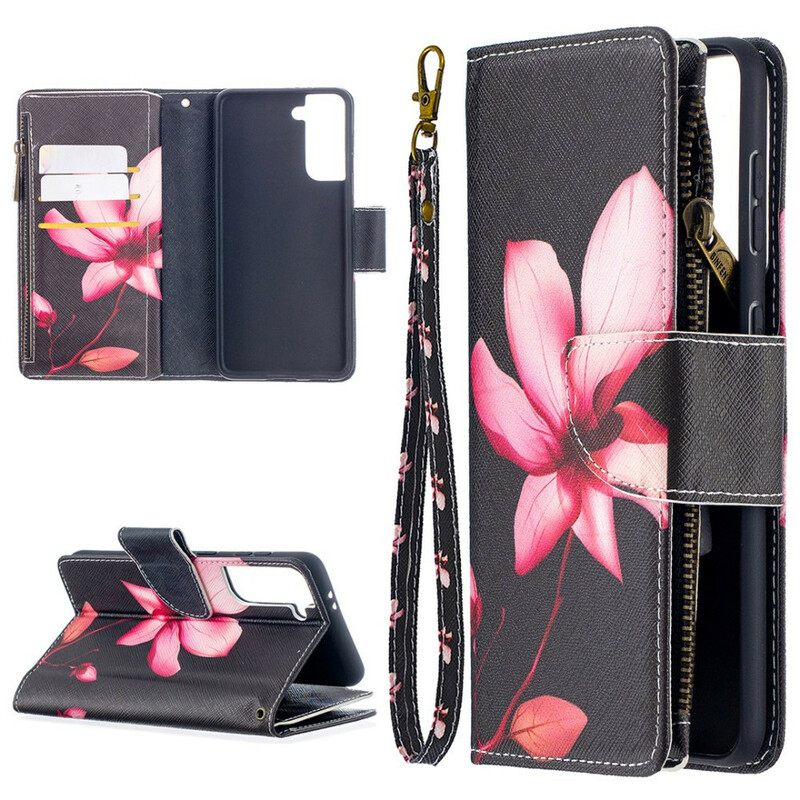 Flip Case Samsung Galaxy S21 5G Flower Vetoketjullinen Tasku