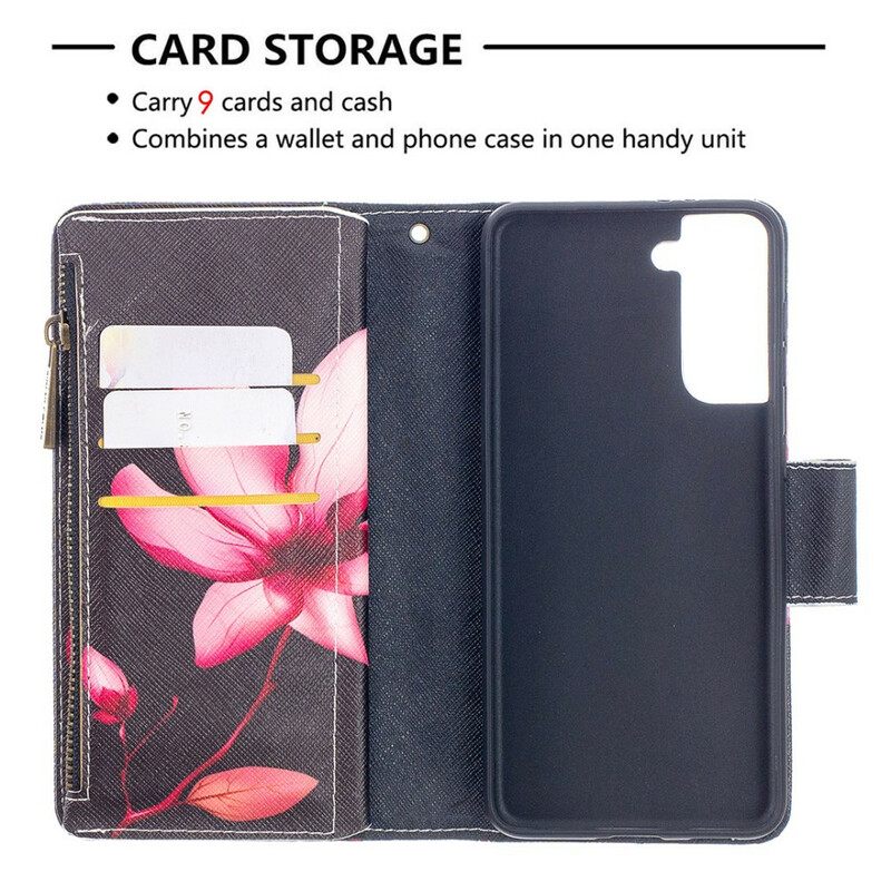 Flip Case Samsung Galaxy S21 5G Flower Vetoketjullinen Tasku