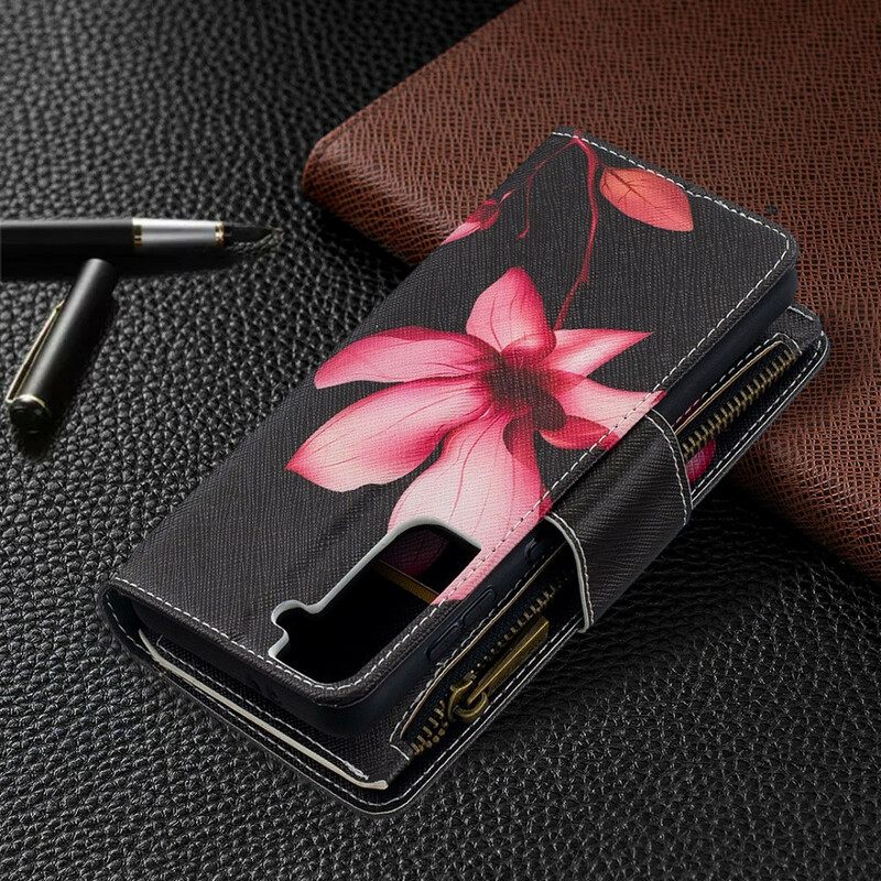 Flip Case Samsung Galaxy S21 5G Flower Vetoketjullinen Tasku