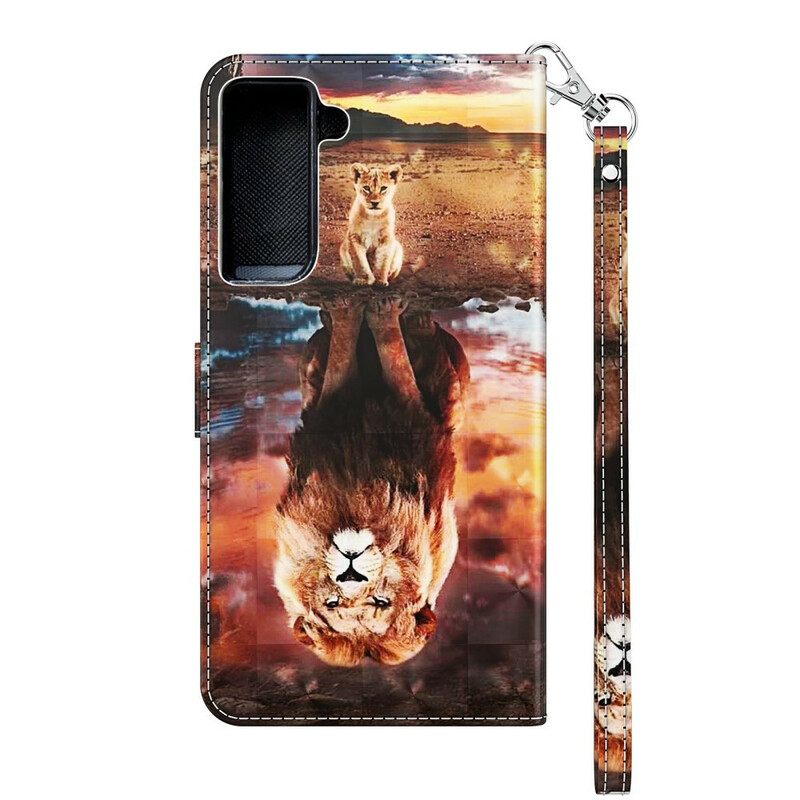 Flip Case Samsung Galaxy S21 5G Light Spot Lion Kaulanauhalla