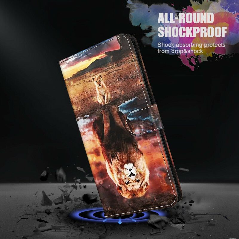 Flip Case Samsung Galaxy S21 5G Light Spot Lion Kaulanauhalla