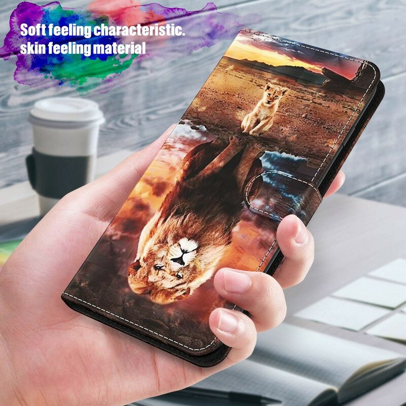 Flip Case Samsung Galaxy S21 5G Light Spot Lion Kaulanauhalla