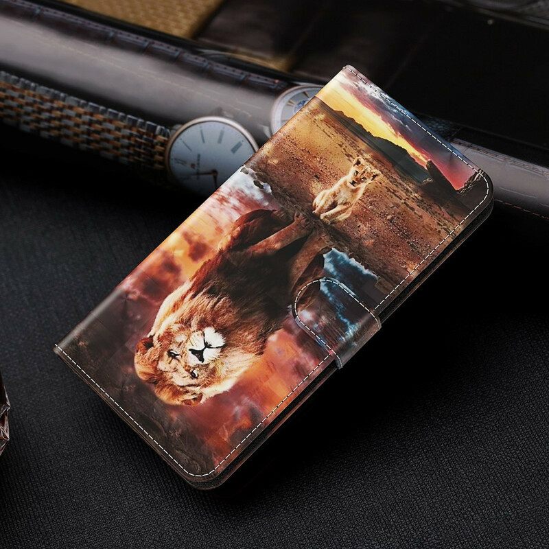Flip Case Samsung Galaxy S21 5G Light Spot Lion Kaulanauhalla