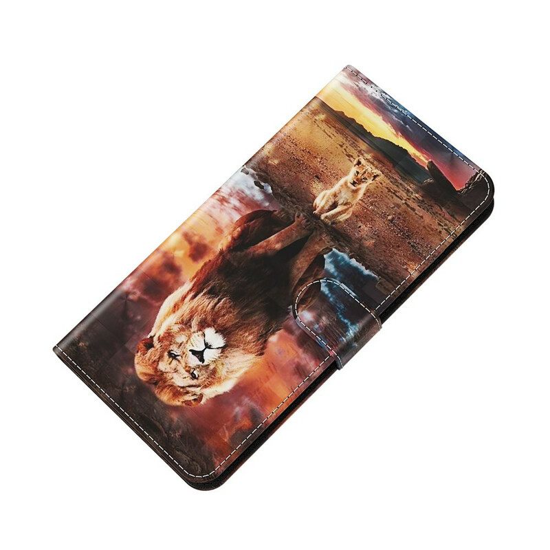 Flip Case Samsung Galaxy S21 5G Light Spot Lion Kaulanauhalla