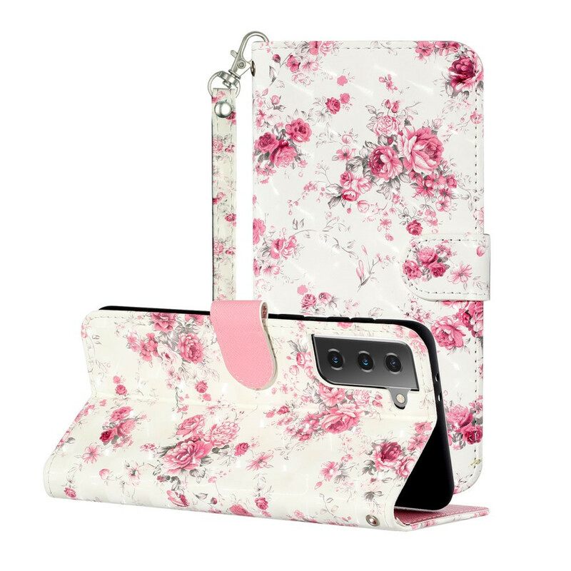 Flip Case Samsung Galaxy S21 5G Suojaketju Kuori Strap Light Spot Flowers