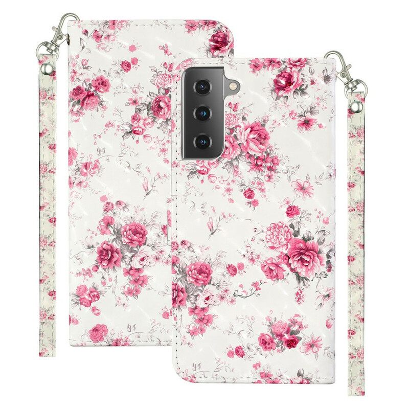 Flip Case Samsung Galaxy S21 5G Suojaketju Kuori Strap Light Spot Flowers