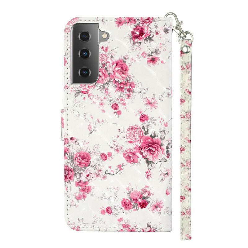 Flip Case Samsung Galaxy S21 5G Suojaketju Kuori Strap Light Spot Flowers
