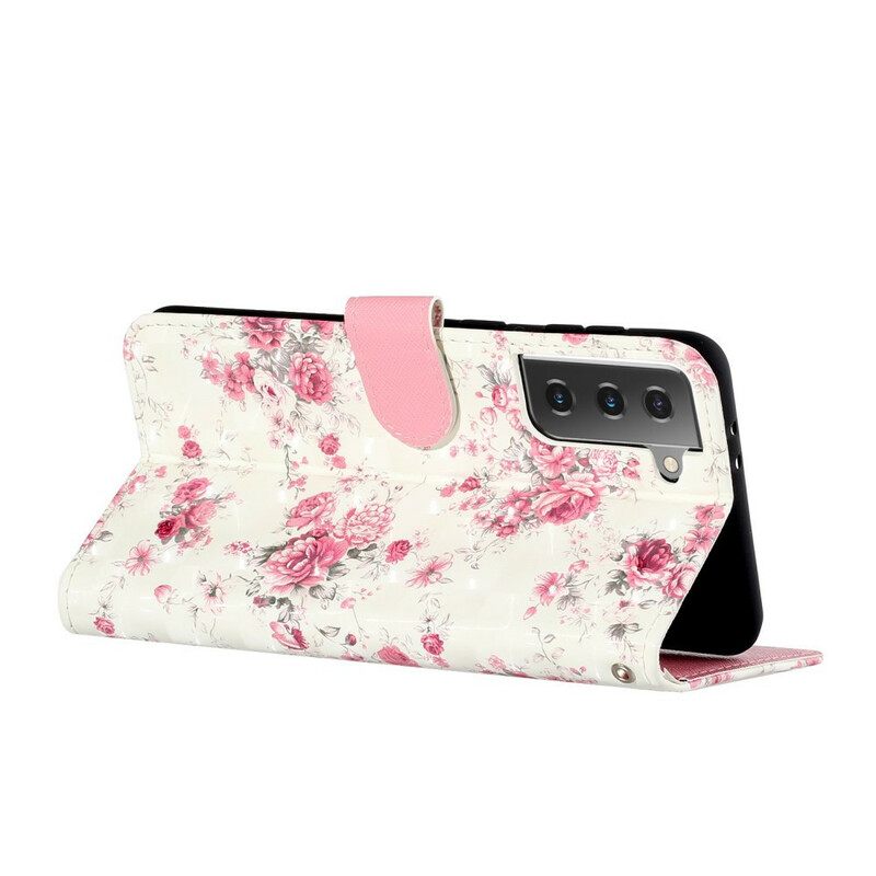 Flip Case Samsung Galaxy S21 5G Suojaketju Kuori Strap Light Spot Flowers