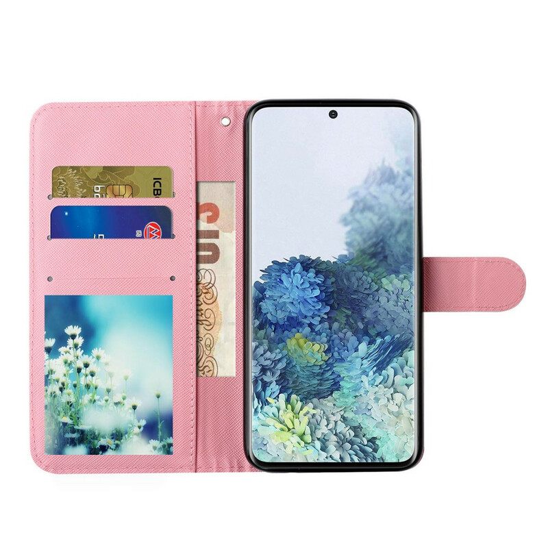 Flip Case Samsung Galaxy S21 5G Suojaketju Kuori Strap Light Spot Flowers