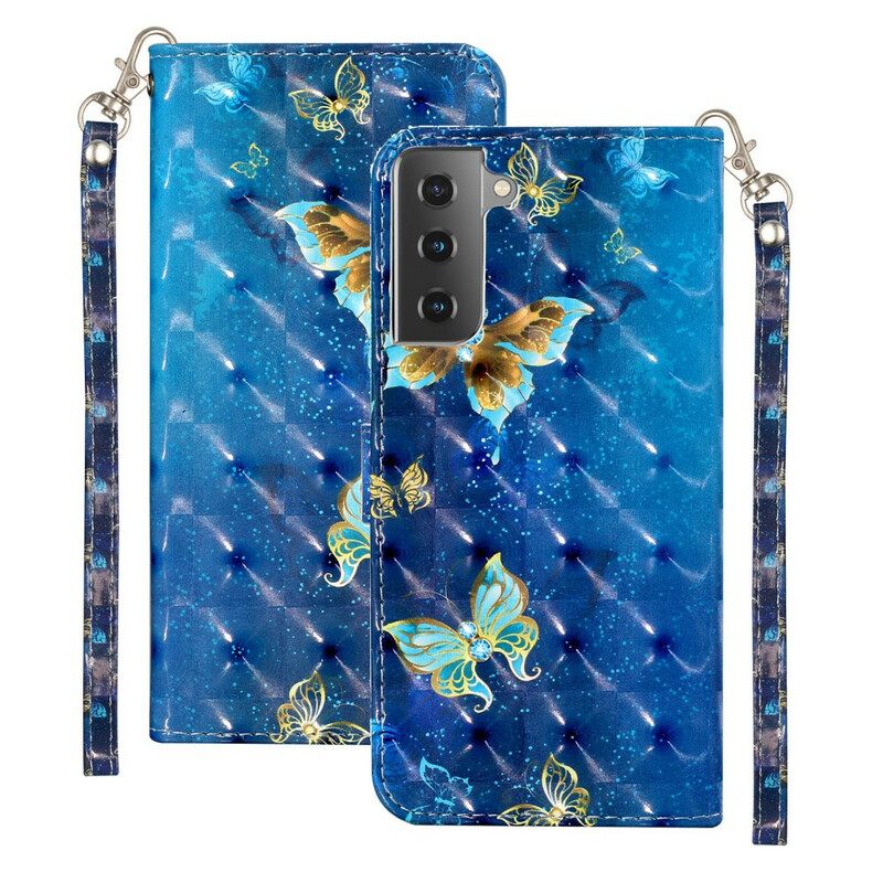Kotelot Samsung Galaxy S21 5G Light Spot Perhoset Kaulanauhalla