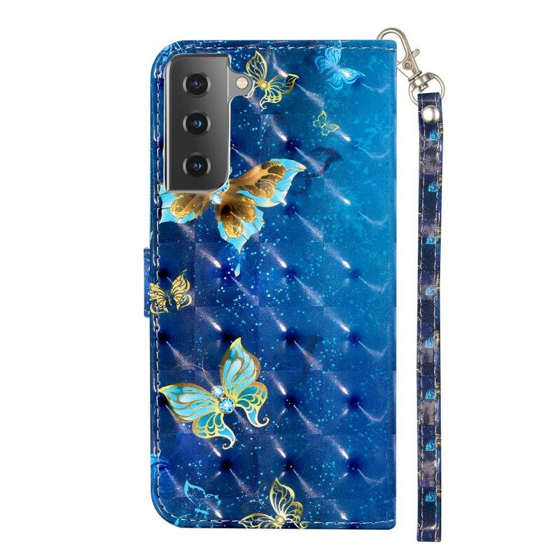 Kotelot Samsung Galaxy S21 5G Light Spot Perhoset Kaulanauhalla