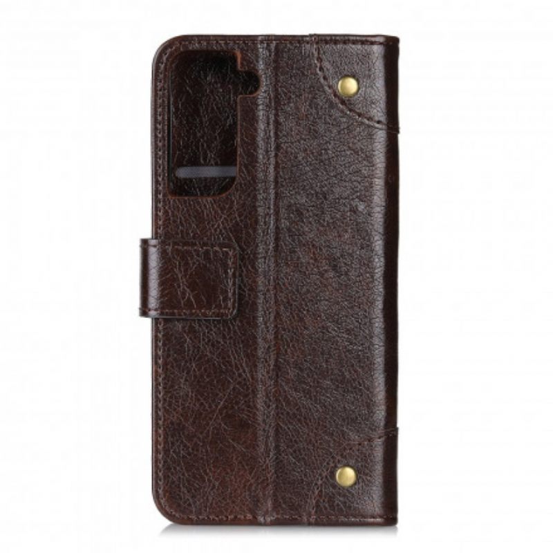 Kotelot Samsung Galaxy S21 5G Style Nappan Nahkaiset Vintage-niitit