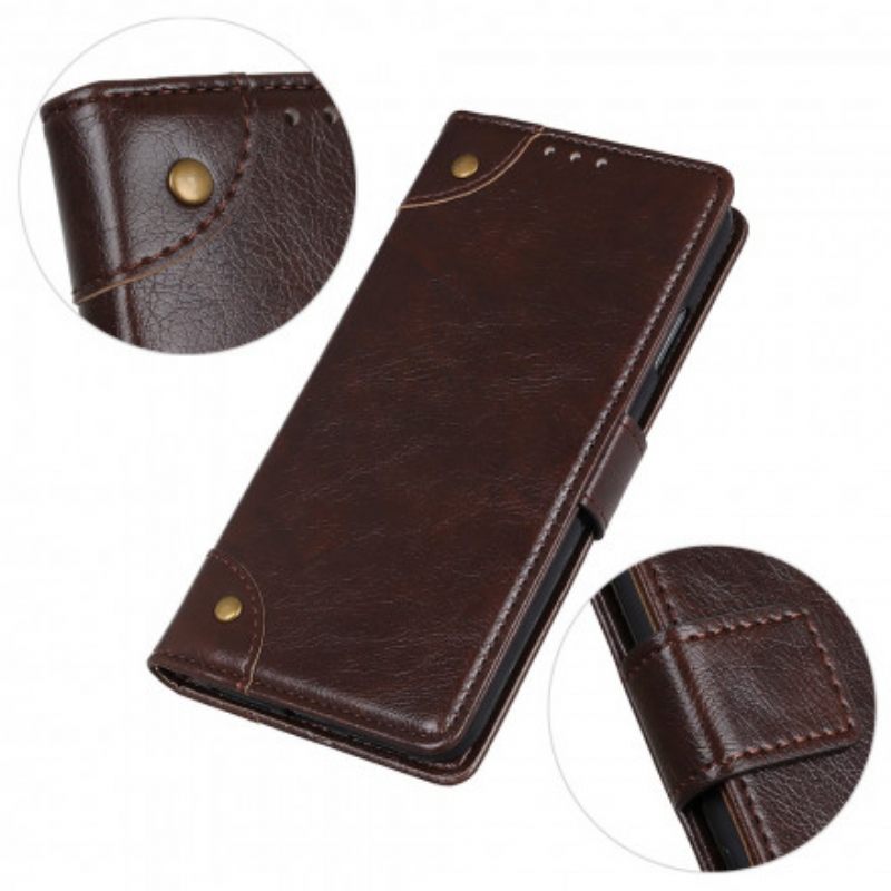 Kotelot Samsung Galaxy S21 5G Style Nappan Nahkaiset Vintage-niitit