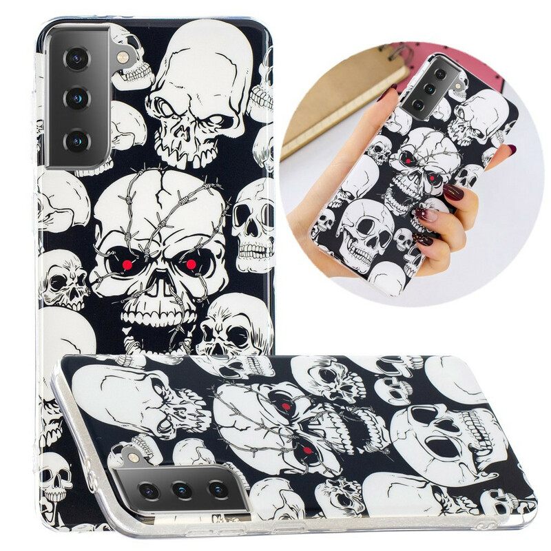 Kuori Samsung Galaxy S21 5G Varoitus Fluoresoivat Pääkallot